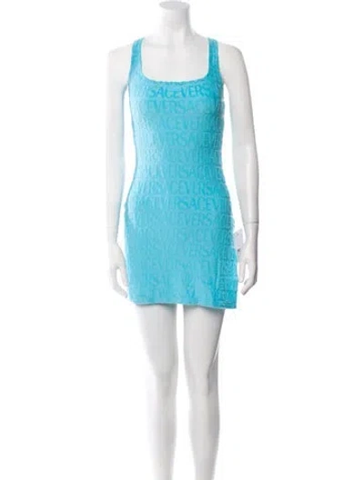 Pre-owned Versace X Dua Lipa Square Neckline Mini Dress W/ Tags In Blue
