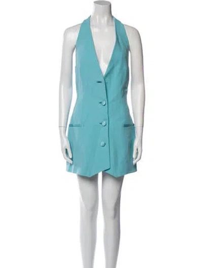 Pre-owned Versace X Dua Lipa V-neck Mini Dress In Blue