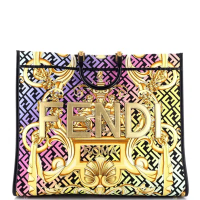 Versace X Fendi Fendace Sunshine Shopper Tote Printed Zucca Jacquard Large In Brown