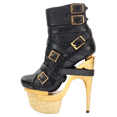 Pre-owned Versace X Haas Brothers Triple Platform Black Leather Bondage Ankle Boots 36 - 6