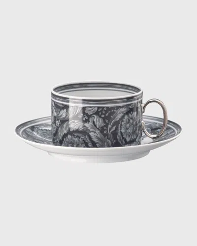Versace Barocco Haze Tea Cup & Saucer, 6 Oz. In Black