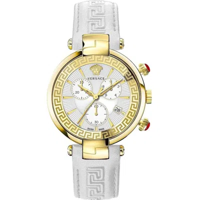 Pre-owned Versace X093_ve2m00421 Revive Chrono Gold White Leather Women's Watch