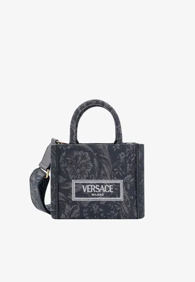 Versace Xs Barocco Athena Jacquard Tote Bag In Black