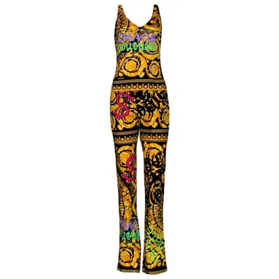 Pre-owned Versace Y2k Colorful Signature Medusa Print Graffiti Pants Top Ensemble Suit M In Brown