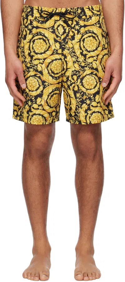 VERSACE YELLOW & BLACK BAROCCO SWIM SHORTS