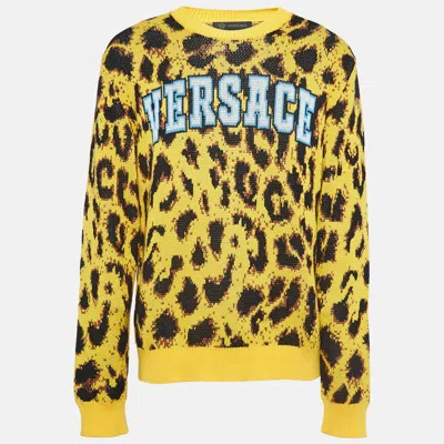 Pre-owned Versace Yellow Animal Print Knit Sweater L