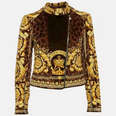 Versace Yellow Barocco Print Velvet Quilted Jacket