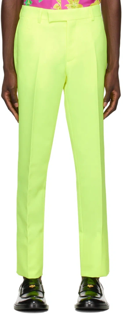 Versace Viscose Twill Formal Pants In Lime Green
