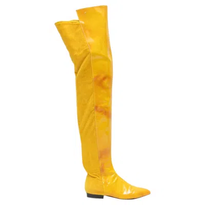 Pre-owned Versace Yellow Gianni  Patent & Velvet Over-the-knee Boots Size 34.5