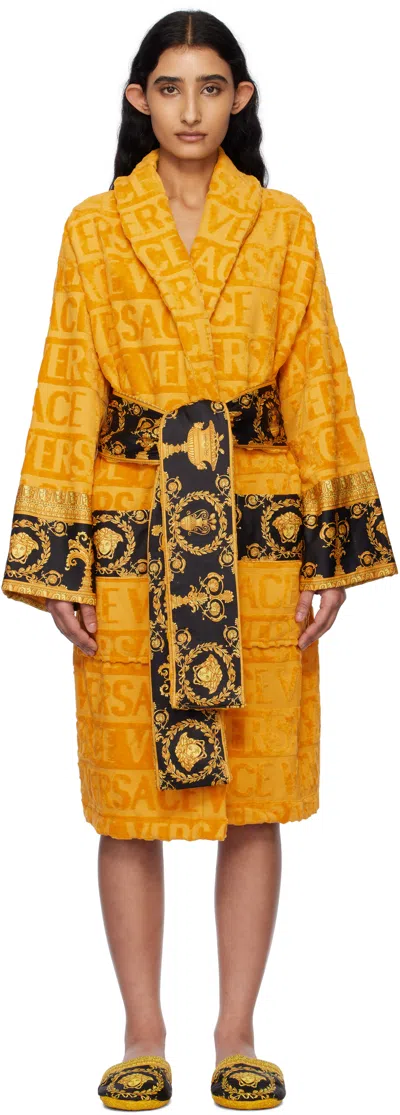 Versace Yellow 'i Heart Baroque' Bathrobe In Z4004-gold