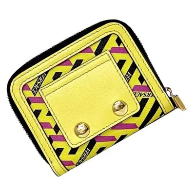 Pre-owned Versace Yellow Leather Coin Purse/coin Case ()