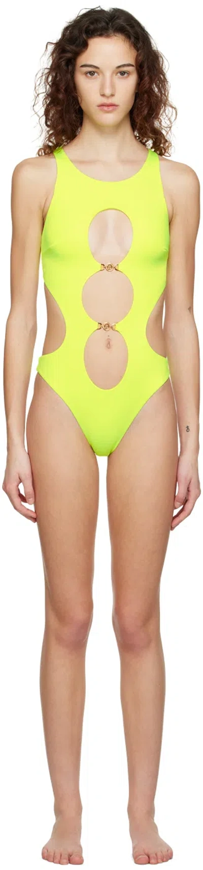 Versace Cutout One Piece Swimsuit In Yellow