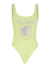 Versace Yellow One-piece Swimsuit With Medusa Print And Logo Lettering On The Front In Yellow