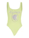 Versace Yellow One-piece Swimsuit With Medusa Print And Logo Lettering On The Front In Yellow