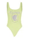 Versace Yellow One-piece Swimsuit With Medusa Print And Logo Lettering On The Front In Yellow