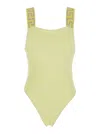Versace Yellow One-piece With Shoulder Straps With Greca Motif And Square Neck In Tech Fabric Stretch Woman In Yellow