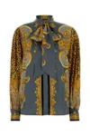 Versace Multicolor Shirt With Pussybow Collar And Leopard Motif In Silk Woman In Multi