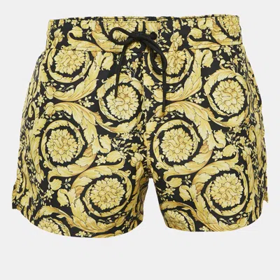 Pre-owned Versace Yellow Rocco Print Synthetic Swim Shorts S