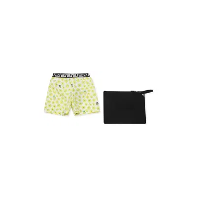 Versace Kids' Yellow Swim Shorts For Boy With Floral Print