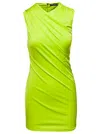 Versace Green Sleeveless Draped Mini Dress In Acid Lime