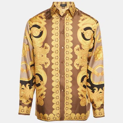 Pre-owned Versace Yellow/beige Barocco Print Silk Heritage Fit Shirt M In Sand