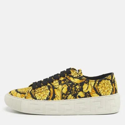 Versace Yellow/black Barocco Print Canvas Greca Sneakers