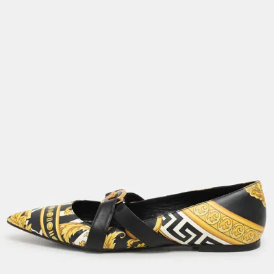 Versace Yellow/black Leather Savage Wild Barocco Ballet Flats