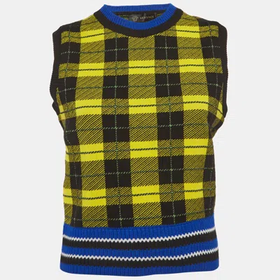 Versace Yellow/black Plaid Knit Vest Sweater