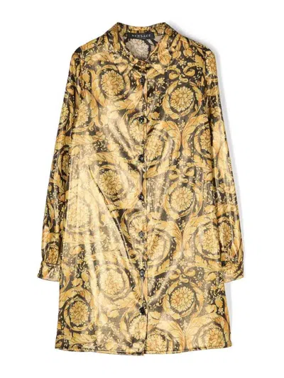 Versace Young Kids' Baroque Print Satin  Versace Chemisier Dress In Black