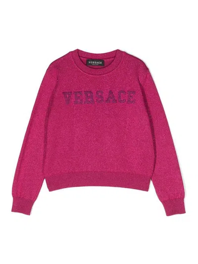 Versace Young Kids' Fuchsia Lurex Girl Versace Jumper In Pink