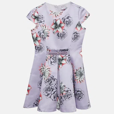 Pre-owned Versace Young Lilac Purple Floral Print Gabardine Pleated Party Dress M