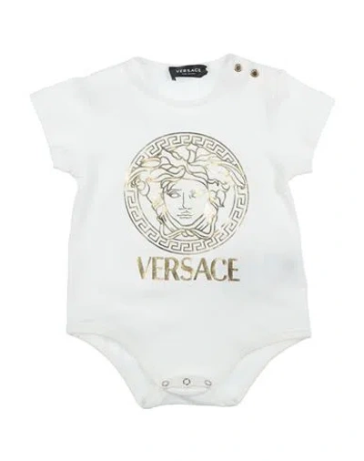 Versace Young Newborn Baby Bodysuit White Size 3 Cotton, Elastane In Neutral