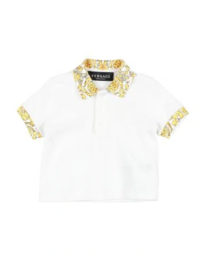 Versace Young Babies'  Newborn Boy Polo Shirt White Size 3 Cotton, Polyester, Viscose