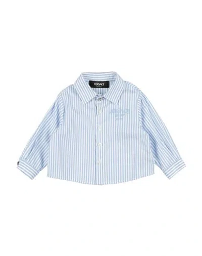 Versace Young Babies'  Newborn Boy Shirt Azure Size 3 Cotton, Viscose, Polyester In White