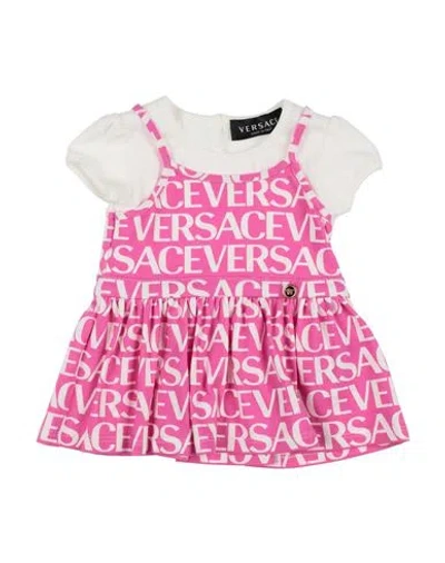 Versace Young Newborn Girl Baby Dress Fuchsia Size 3 Cotton, Elastane In Pink