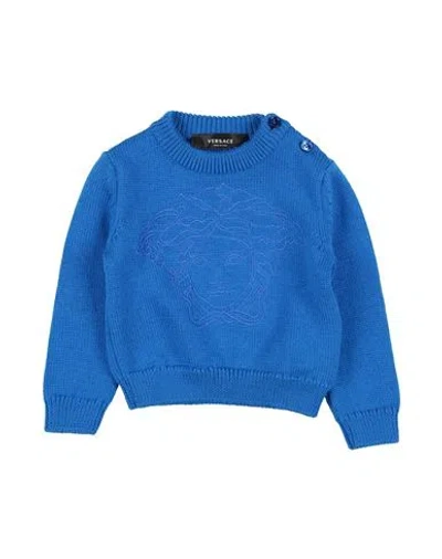 Versace Young Babies'  Newborn Sweater Blue Size 3 Virgin Wool, Viscose