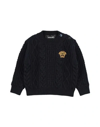 Versace Young Babies'  Newborn Sweater Midnight Blue Size 3 Virgin Wool, Polyester In Black