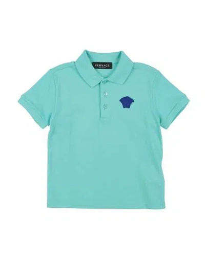 Versace Young Babies'  Toddler Boy Polo Shirt Turquoise Size 6 Cotton, Viscose In Blue