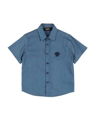 Versace Young Babies'  Toddler Boy Shirt Blue Size 6 Cotton, Viscose, Polyester In Gold