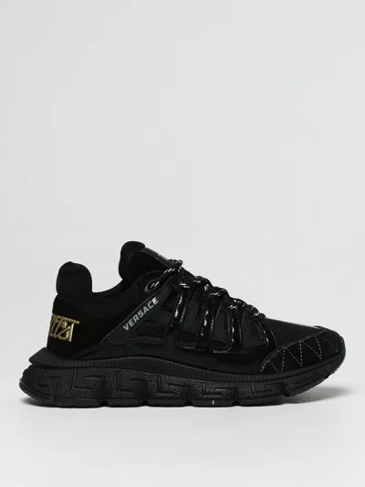 Versace Kids' Young Trigreca Sneakers In Leather And Mesh In 黑色