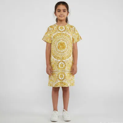 Pre-owned Versace Young  White Barocco Print Poplin Dress 12-18 M