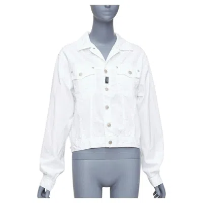 Pre-owned Versace Young Vintage White Silver Medusa Logo Button Jacket