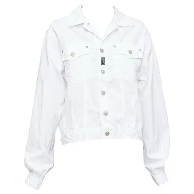 Pre-owned Versace Young Vintage White Silver Medusa Logo Button Jacket