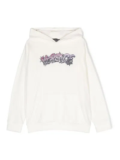 Versace Young Kids' White Cotton Girl Versace Hoodie