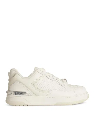 Versace Greca White Leather Blend Sneakers