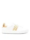 Versace Leather Sneakers Greca Embroidered Detail Gold Accents In White