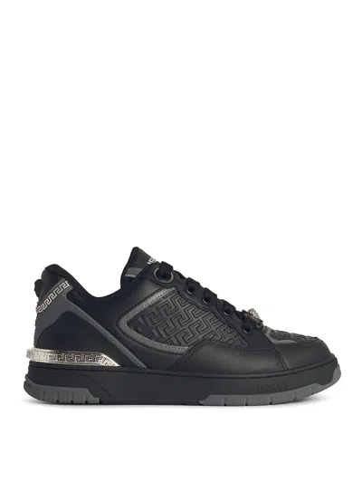 Versace Greca Black Leather Blend Sneakers