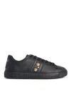 Versace Black Greca Embellished Nylon Faux-leather Sneakers In Black