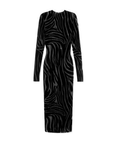 Versace Zebra-pattern Midi Dress In Black