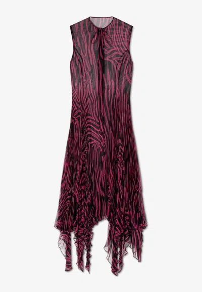 Versace Zebra Print Midi Shirt Dress In Sheer Chiffon In Multicolor